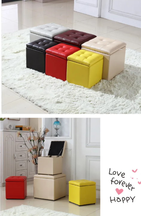 Folding Organizer Stool Storage Box Multi-Functional Collapsible Ottoman Foot Rest Seat Foot Stool Faux Leather