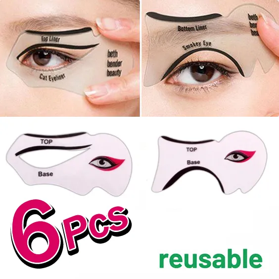 6Pcs Reusable Stencil DIY Drawing Guide Styling Shaping Stencils for Perfect Cat Eyeliner and Smoky Eyes