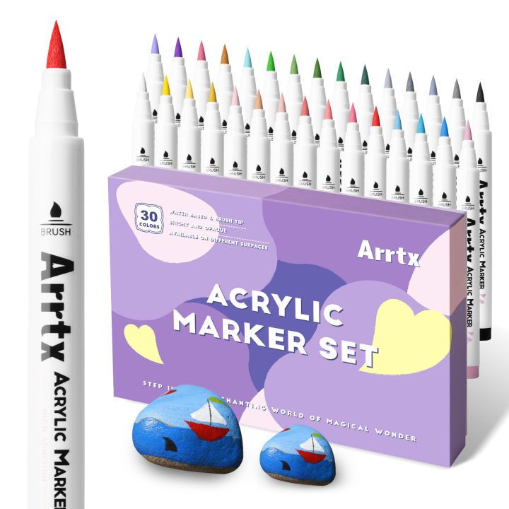 Arrtx Acrylic Marker Soft Tip Single Absolute Purple A/B 30 Colors Waterproof and Quick-Drying Color-Resistant
