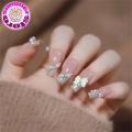 SUMMER 24 pcs Hand-Worn Nail Long Fake Nails French Glitter Bow Nail Patch Wear Nail Nail Nail Piece. 