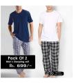 Pack of 2 night suit for men 1 T-shirt and 1 Checkered  Trouser. 