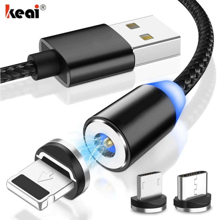 3in1 Magnetic Charging Cable With Micro Pin plug head 2.4A Fast Charging USB Cable Magnetic USB Cable Fast Charging Type C Cable Magnet Charger Data Charge Micro USB Cable Mobile Phone Cable USB Cord