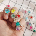 12/36PCS/set Adjustable Kids Crystal Rings Jewelry Heart Star Square Open Finger Ring For Children Girl Party Gift. 
