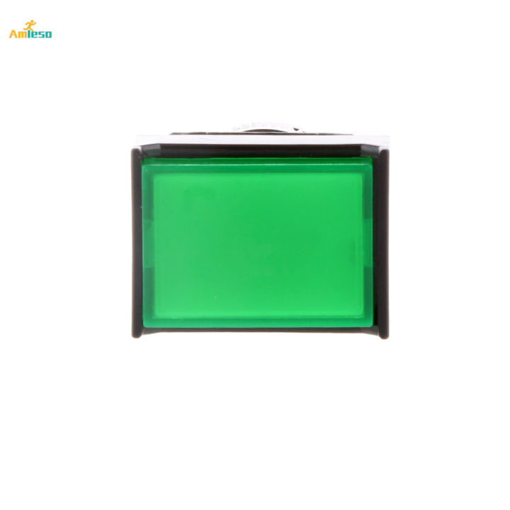 DC 12V SPDT Momentary Square Push Button Switch 16mm with Green LED Light 3A