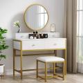 Dressing Table / Modern White Dressing Table / Dressing table with mirror and tufted stool / Dressing table with drawer / Dresser. 