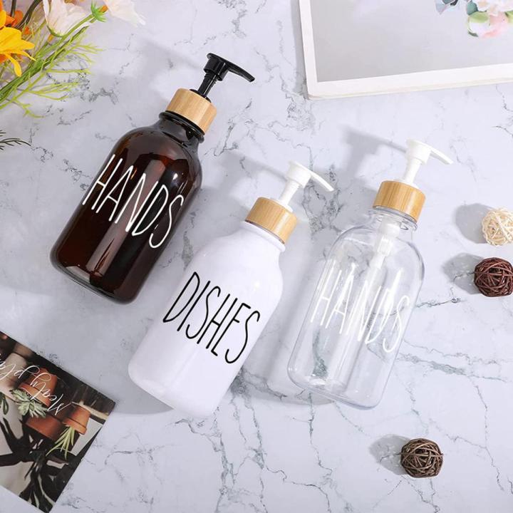Kitchen Home With Case Pump Refillable Dispenser Bottle Bamboo Soap Hand