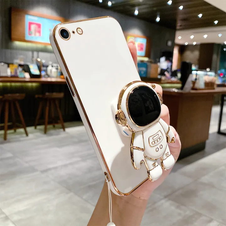 COROGI%20for%20iPhone%206s%20/%20iPhone%206%20Back%20Cover%20Cartoon%20Astronaut%20Folding%20Stand%20Stylish%206D%20Plating%20Square%20Bumper%20Case%20with%20Lanyard%20Soft%20Silicone%20Phone%20Cases%20Covers%20Pouch%20for%20Girls%20Boys%20-%20Image%207