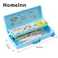 Portable Pen Box Portable Double-layer Stationery Trolley Case with Plastic Buckle Closure Rectangular Shape Pencil Box for School Office Supplies Convenient Design for Stationery Box with Trolley. 