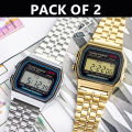Pack of 2 Vintage Silver/Golden Classic Digital Wrist Watch. 