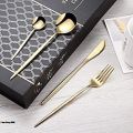 24pcs Gold & Black Gold Dinnerware Set Western 304 Stainless Steel Tableware Set Knife Fork Spoon Luxury Flatware Kitchen Set  Dishwasher Safe. 