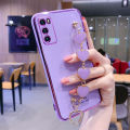 For OPPO A16 Back Cover with Love Heart Chain Wrist Strap Fashion Bracelet Shiny Plating Bumper Protective Case Silicone Shockproof Mobile Phone Cases. 