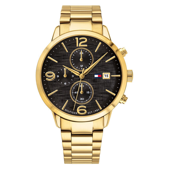 Tommy Hilfiger Men’s Quartz Stainless Steel Black Dial 42mm Watch 1710362 Stainless Steel Wrist Watch For Men