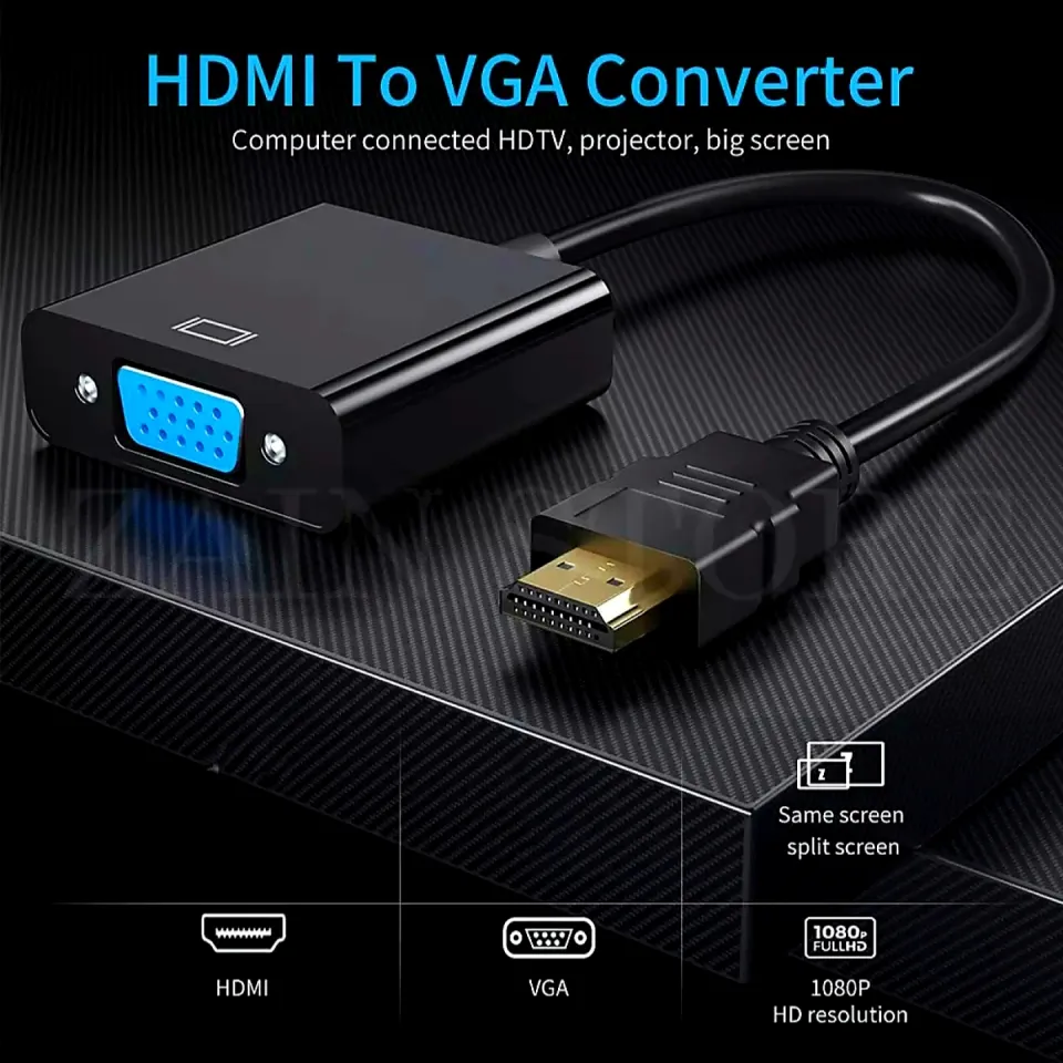 HDMI to VGA Converter with Sound Cable Adapter Ultra HD 1080p