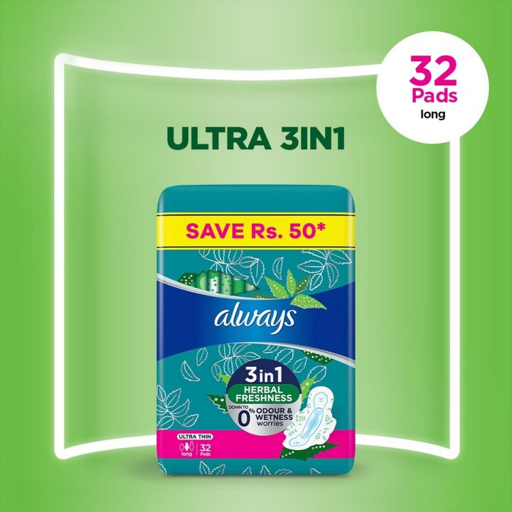 Always Ultra Thin Sanitary Pads Long Quatros 32 Count