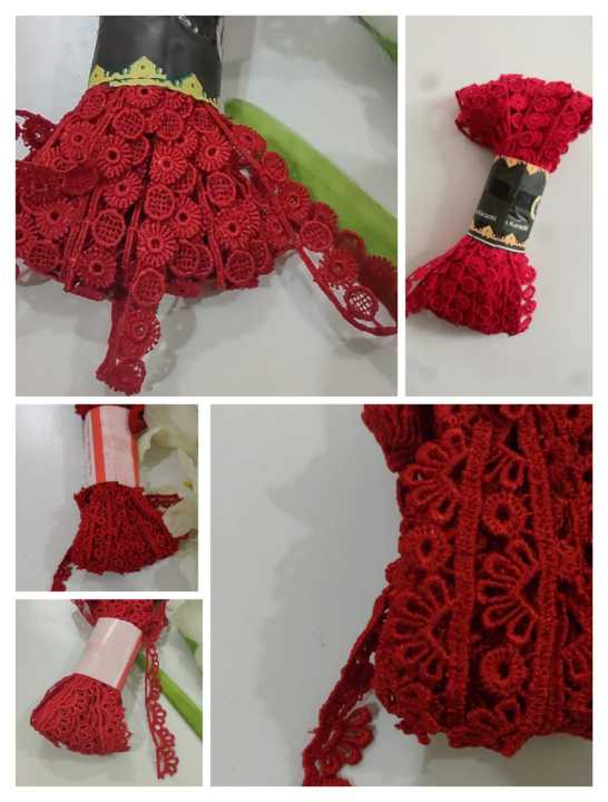 13 Gaz/yard RED color laces for Dupatta and shirt, Chicken Lace, Shinning Chicken Laces, Different Designs in Red Color
