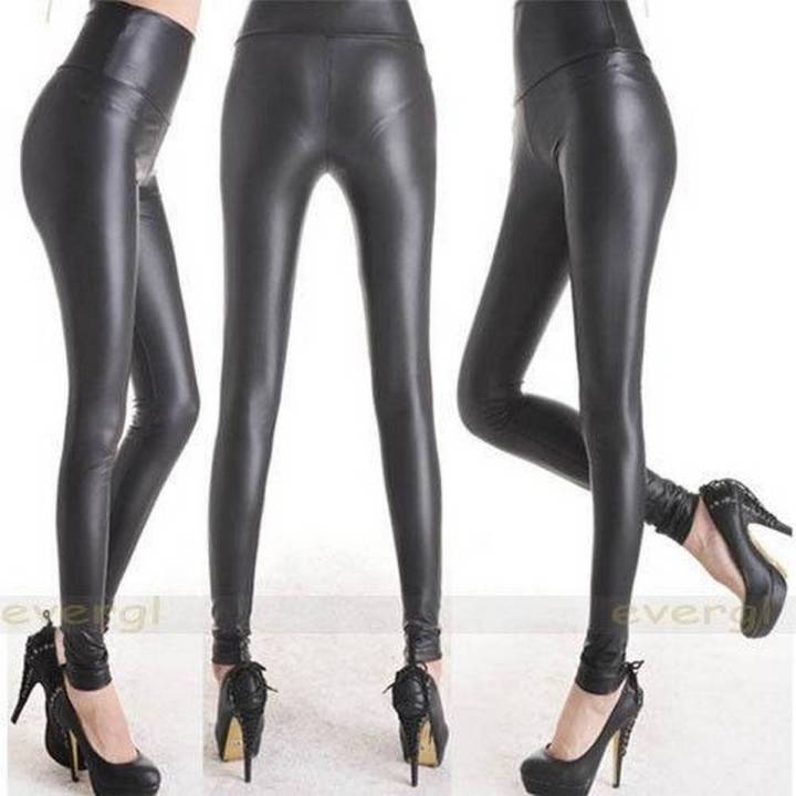 Vogue Lady Matt look high waist Stretch faux leather Slim pants tights leggings