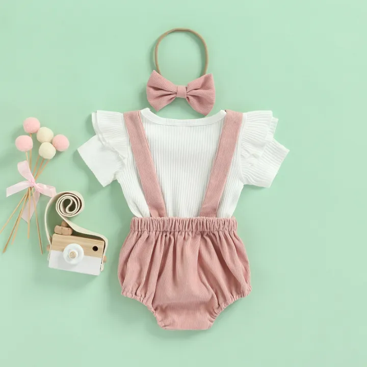 Newborn%20Baby%20Three%20Piece%20Set,%20Fly%20Sleeve%20Round%20Neck%20Shirt%20Suspender%20Ruffle%20Shorts%20Elastic%20Matching%20Headband%20-%20Image%203