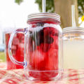 Double Wall Insulated Plastic Mason Jar Tumbler Mug with Striped Straw. 