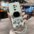 COROGI for Samsung Galaxy S9 Plus Back Cover with Lanyard Cartoon Astronaut Folding Stand Luxury 6D Plating Square Frame Shiny Case Camera Lens Protection Soft Silicone Mobile Phone Cases. 