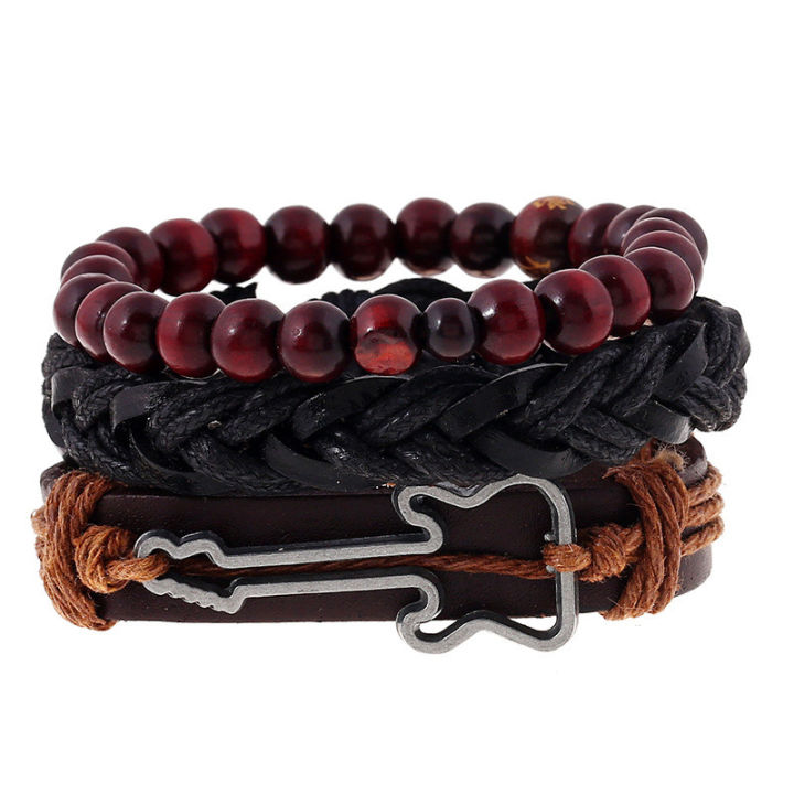 New Hand Wrap Leather Bracelets Men Charm Guitar Wrist Band Jewelry Boys Accessories
