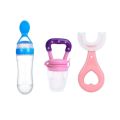 Pack of 3 Baby Silicone Squeeze Spoon Feeder (90ML Bottle), U Shape Silicone Toothbrush, Baby Fruit Pacifier, Crawling Kids | SJR Collections. 