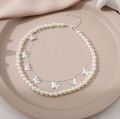 Silver Pearl Butterfly Double Layer Korean Jewellery Choker Necklace Jewellery For Girls- Silver Chain Neck Statement Collar Chains Choker Shining Female Choker Korean Jewellery. 