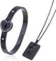 Matching Puzzle Couple Key Necklace And Heart Lock Bracelet For Women Men. 