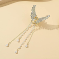 Crystal Pearl Angel Wings Hair Clip with Tassel for Women, Elegant Butterfly Design, Non-Slip, Perfect for Thick Long Hair. 