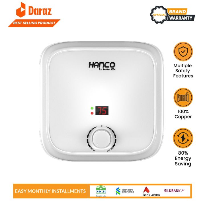 Hanco 15L Fast Electric Water Heater | Instant Electric Geyser | Digital Meter Display | Imported Heating Element | Multiple Safety Protection | 1 Year Warranty
