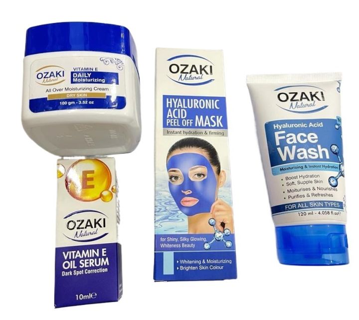 Ozaki Natural's Winter Skincare Kit For Girls, 1 Hyaluronic Acid Face Wash, Hyaluronic Acid Peel Off Mask, Vitamin E Oil Serum and Vitamin E Daily Moisturizing Cream, Elevate Your Skin Glow with the Best Skincare Products