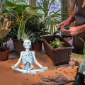 JAERBEE Meditating Skeleton Flower Pot Skull Plants Pot Halloween Decorative Garden Flower Pot Sculpture C. 