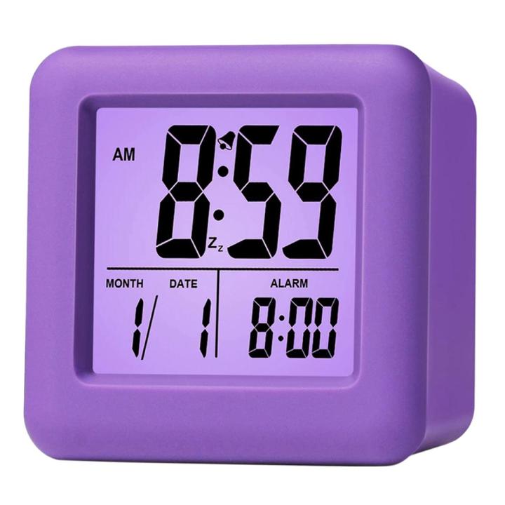 Digital Alarm Clock with Snooze LED Night Light for Bedroom,Small Desk Bedside Travel Clocks Display Time Date,Purple
