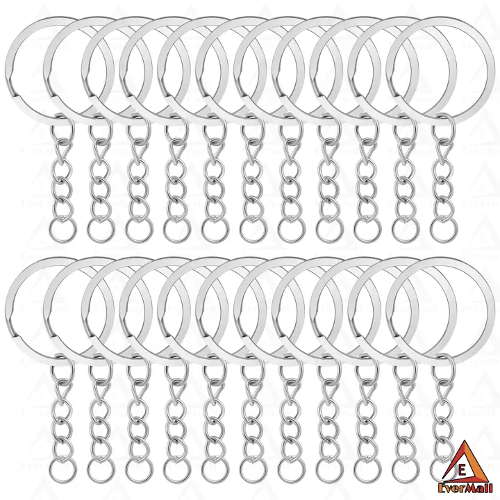 Polished Keychain Rings with Chain and Jump Rings - Silver Rustproof ...