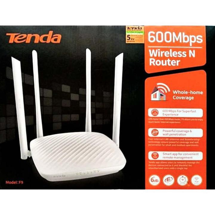 Tenda 600Mbps Whole-Home Coverage F9 WiFi Router with 4 x 6dBi High-gain Omnidirectional Antennas/Beamforming+/Easy Setup/App Control (F9)