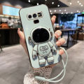 Maitus for Samsung Galaxy Note 9 Back Cover with Cute Astronaut Folding Stand + Lanyard Luxury 6D Plating Full Camera Lens Protection Square Bumper Soft Silicone Mobile Phone Case. 