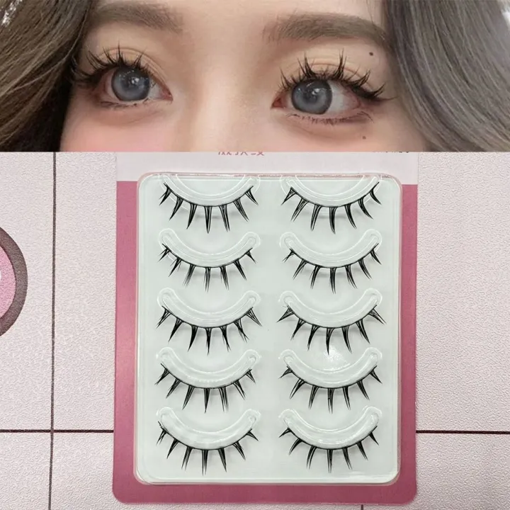 5 Pairs Pack Japanese Cosplay False Eyelashes Faux Mink Thick Wet Spiky ...