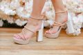 WEDDING SANDALS SHOES, Block Heel, Pearl Shoes, Bridal Ivory Shoes, High Heels, Cream Low Heel, Wedding Shoes, Beige. 