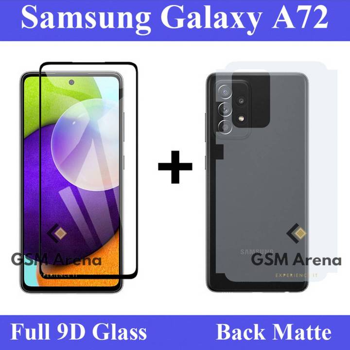 Samsung Galaxy A72 Full Black 9D|5D|6D|10D|11D|21D Tempered Glass Screen Protector Full Glue Edge To Edge + Back Matte Protector Soft Skin Sheet Soft Film Protection For Samsung Galaxy A72