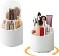 SJR Collections Makeup Brush Holder, 360° Rotating Makeup Organizer With Clear Cover, Cosmetics Storage Display Case With 7 Compartments. 