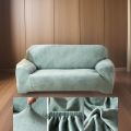 Plush Velvet Sofa Cover - Texture Sea Green - 3+1+1 Seater Set - Plush Velvet Sofa Cover - Premium Sofa Protector - Luxurious Velvet Couch Cover - High-Quality Sofa Slipcover - Soft Velvet Furniture Cover - Voius London. 
