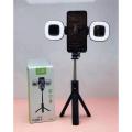 Selfie Stick Bluetooth Tripod Can Rotate and Detach Double Ring Lights with stand Mobile Holder 360 Rotation. 