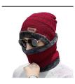 Winter beanie Hat cap and Neck warmer scarf muffler set in red colour. 
