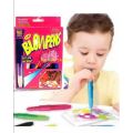 Pack Of 5 Non-Toxic Water Based Blow Pen Set With Stencils For Kids Diy Painting. 