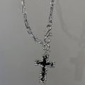 Gothic Cuban Chain Cross Pendant Necklace for Women Men Vintage Unisex Grunge Chain Necklace Fashion Jewelry Accessories. 