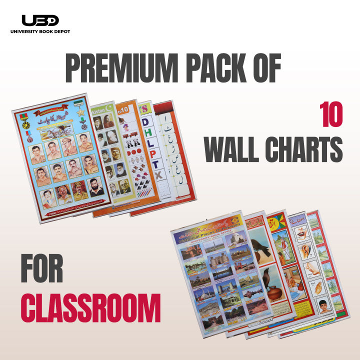 Pack of 10 HD Classroom Wall Charts, Laminated, 20x30 Inches, Educational Posters for School Decor