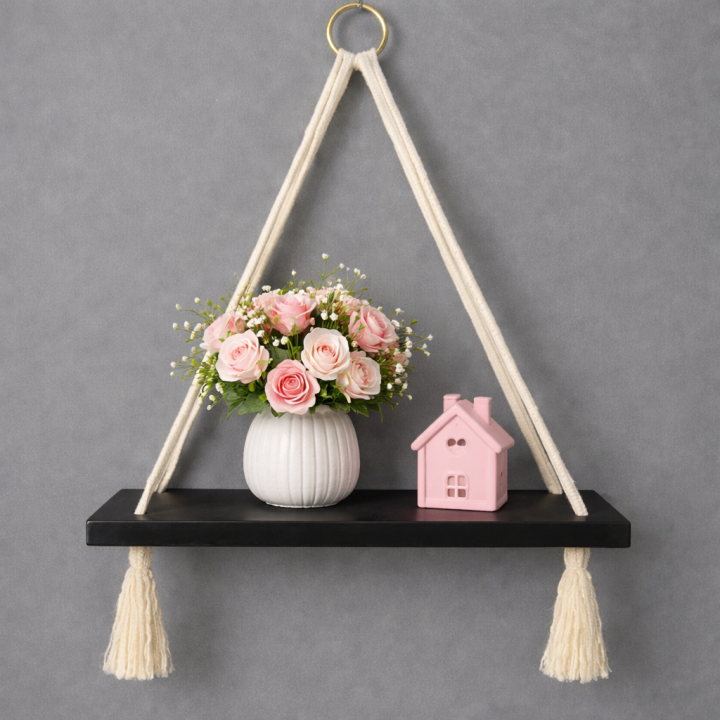 🌈 Boho Hanging Wall Shelf 🪵 | Wooden Rope Floating Shelves for Nursery ...