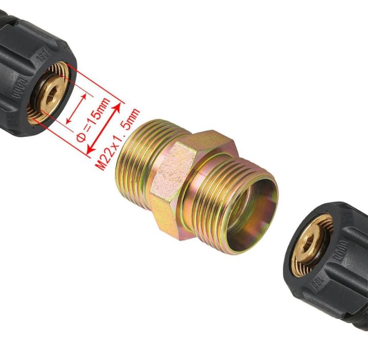 Extension Connector to join M22-15mm Threaded Pressure Hoses - Adapter Joinder Extender Joint for Two Pressure Pipes