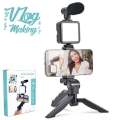 6 in 1 Video Making Vlogging Kit Tripod For Smartphone & Camera Vlog Kit - Mini LED Video Light, Extendable Phone Clip, Tripod with Adjustable Brightness, for Live Stream Vlog Video Shooting Video Conference Selfie. 