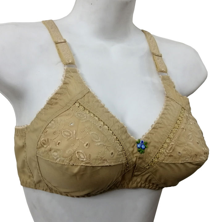 Chikan Embroidery Non-Padded Cotton Bra for Women | Adjustable Straps, Full Coverage | Sizes 32-50 (B & C Cups) Non-Wired Brassiere | Classic Cotton Bras for Women's