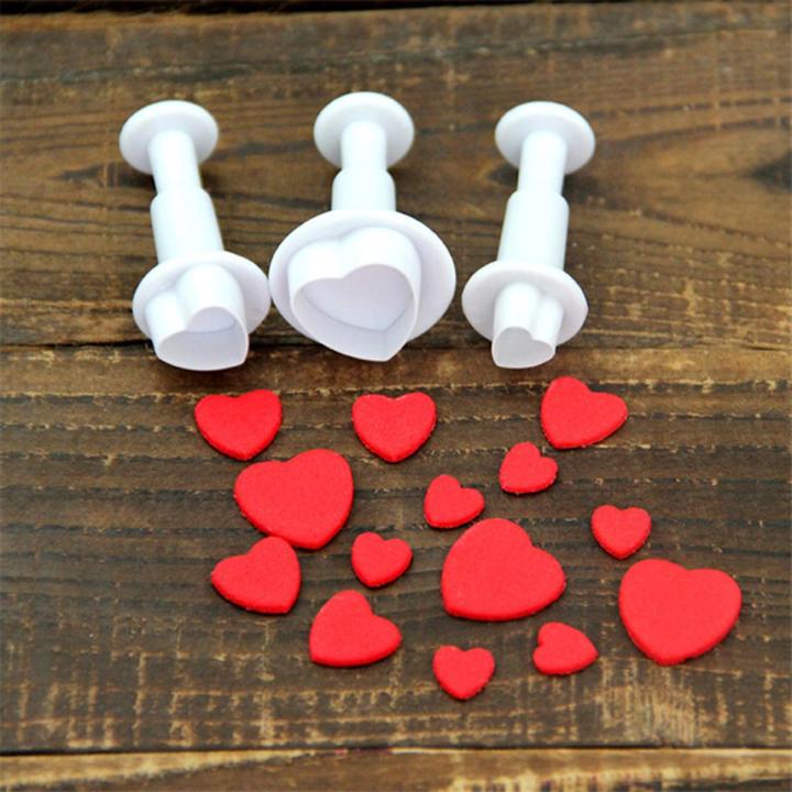 3Pc Heart Fondant Plunger Set Valentines Love Sugar Craft Cake Decorating Baking